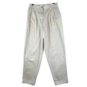 LL Bean Womens 12 Tall VTG Pleated Khaki Pants High Rise Tapered Mom Career